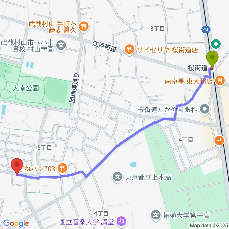 ステラ音楽教室 玉川上水教室の最寄駅桜街道駅からの徒歩ルート（約15分）地図