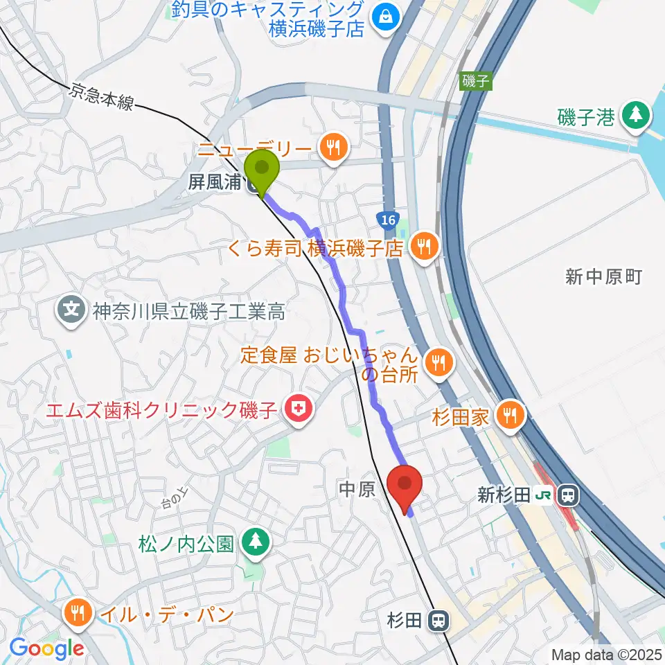 屏風浦駅から琴美会へのルートマップ地図