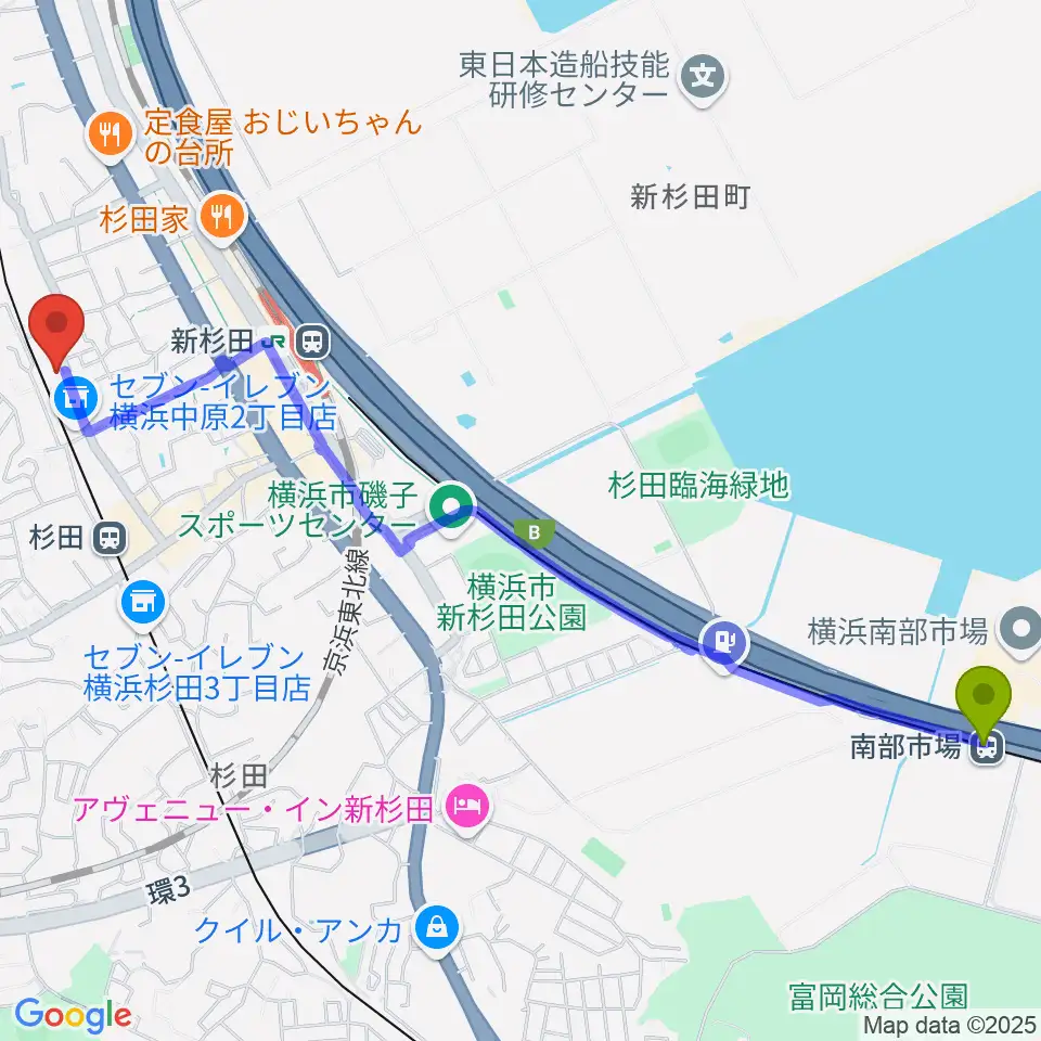 南部市場駅から琴美会へのルートマップ地図