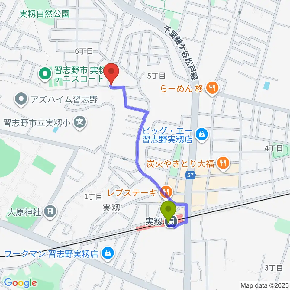 ギター1曲マスター教室の最寄駅実籾駅からの徒歩ルート（約8分）地図