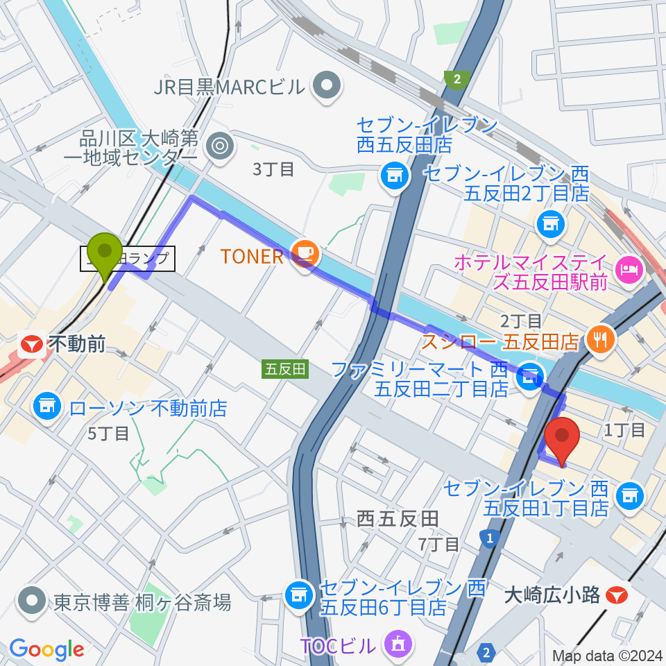 不動前駅からボーカル道場K's VOXへのルートマップ地図