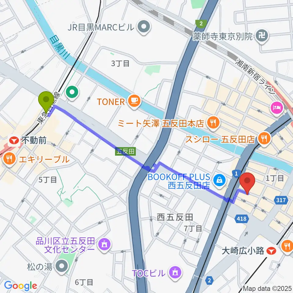 不動前駅からボーカル道場K's VOXへのルートマップ地図