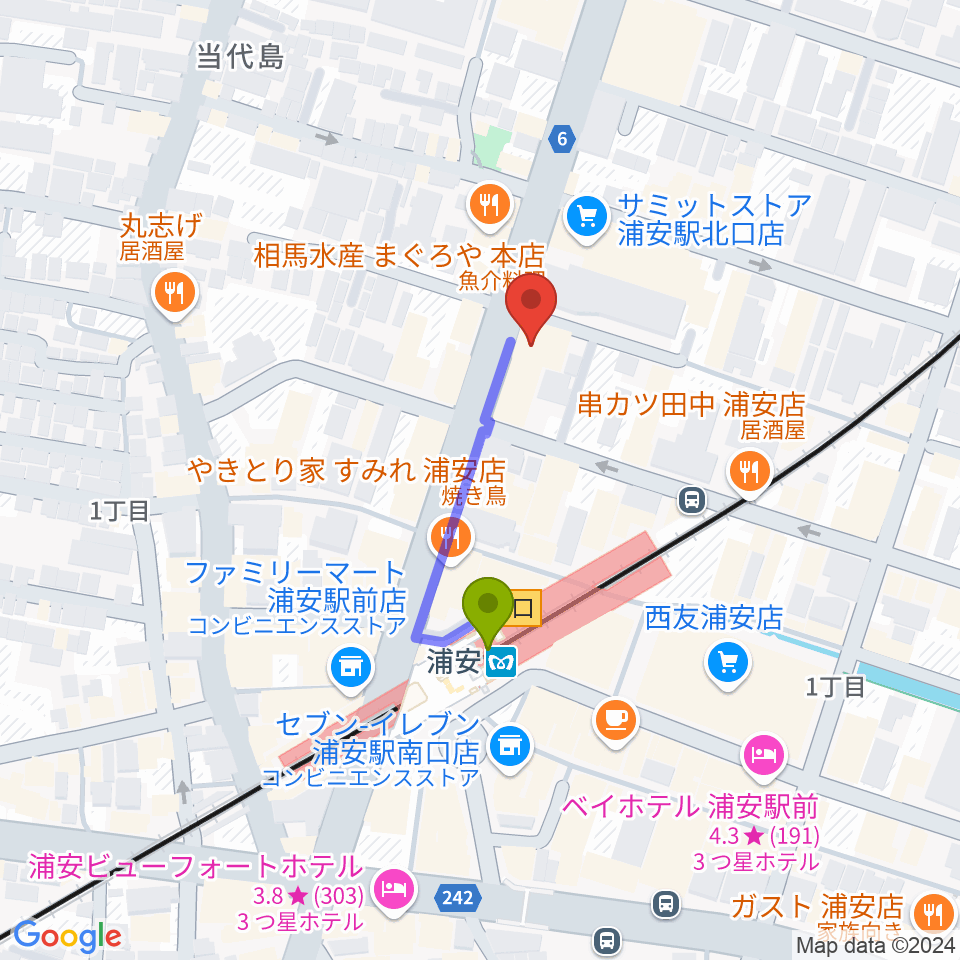 モア東京ボーカル教室 浦安駅校の最寄駅浦安駅からの徒歩ルート（約2分）地図