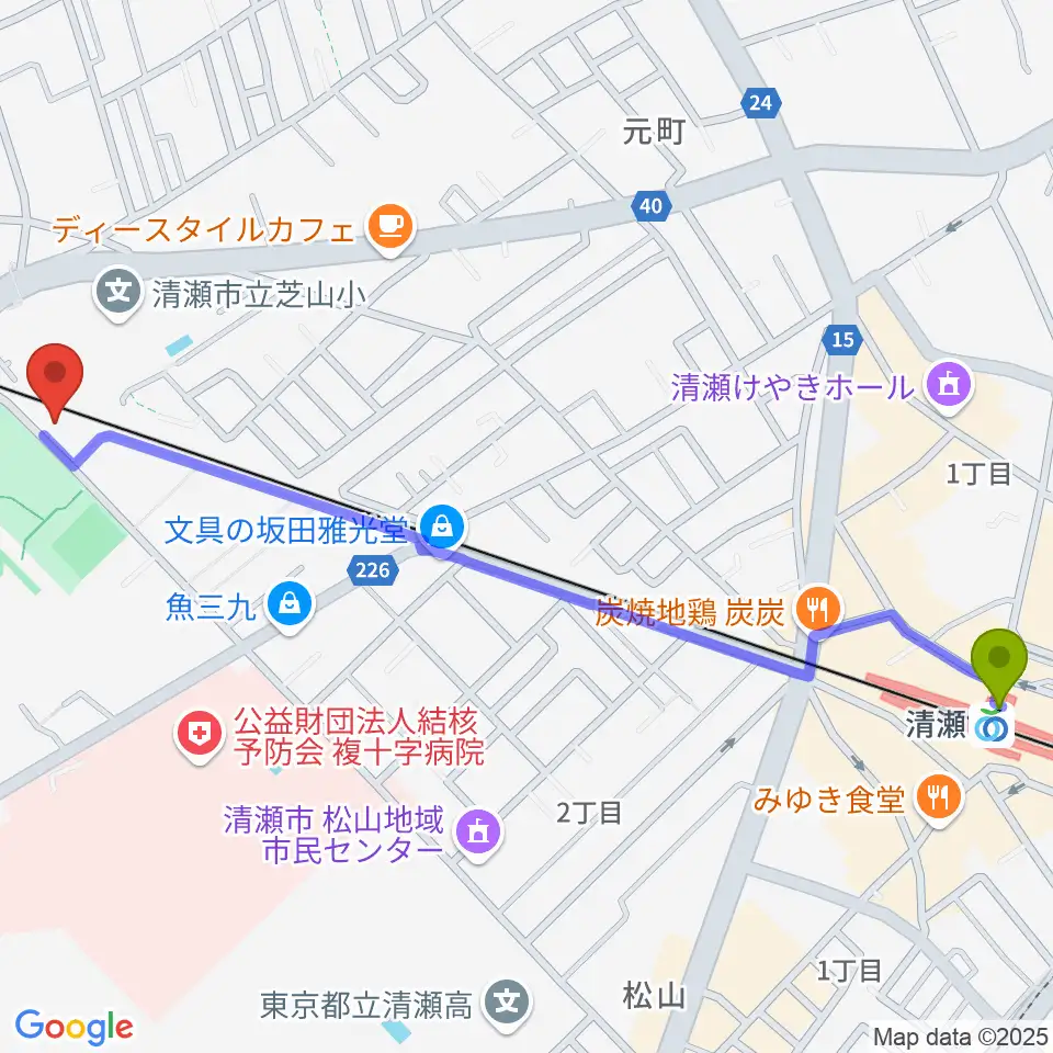 三山貢正 津軽三味線・民謡教室の最寄駅清瀬駅からの徒歩ルート（約15分）地図