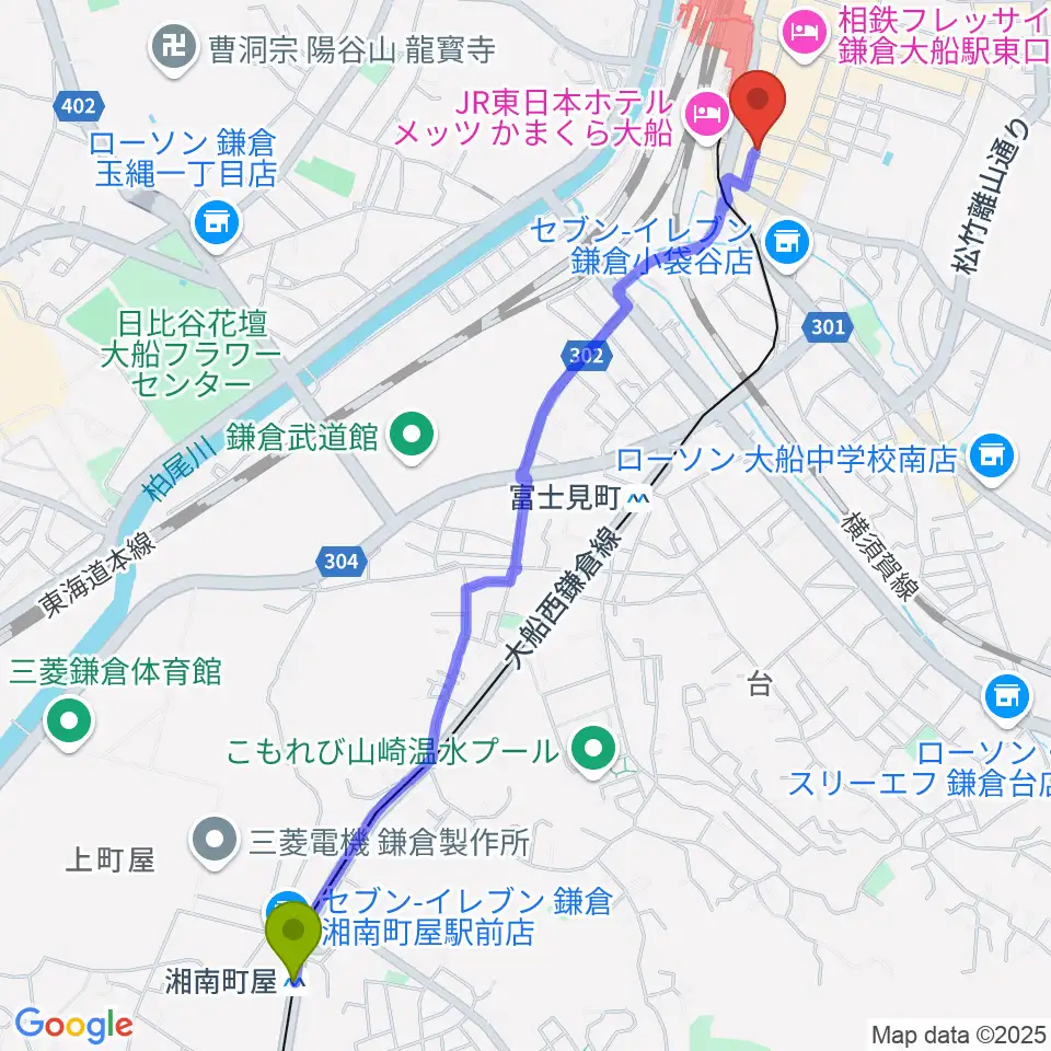 湘南町屋駅からソニアボーカル教室へのルートマップ地図