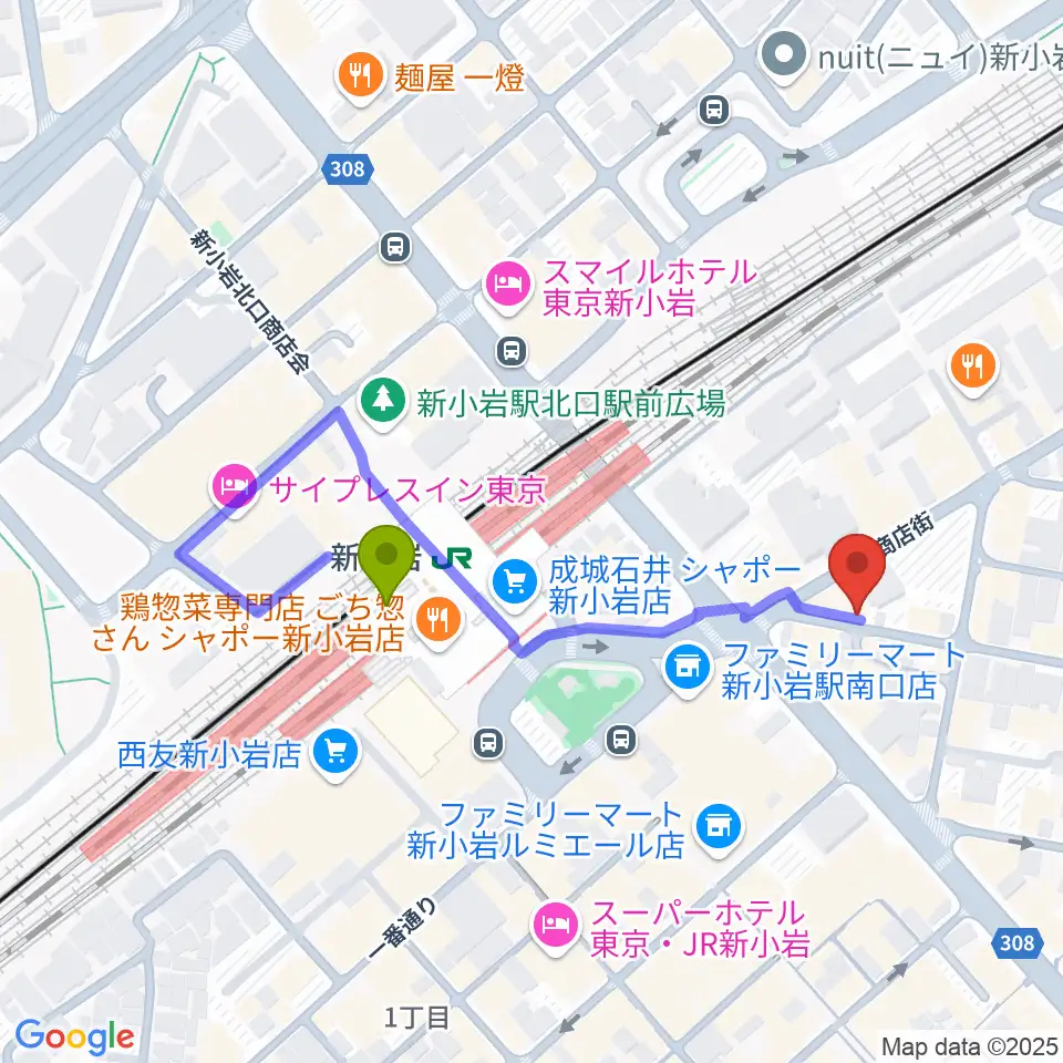 USボーカル教室新小岩駅前校の最寄駅新小岩駅からの徒歩ルート（約3分）地図