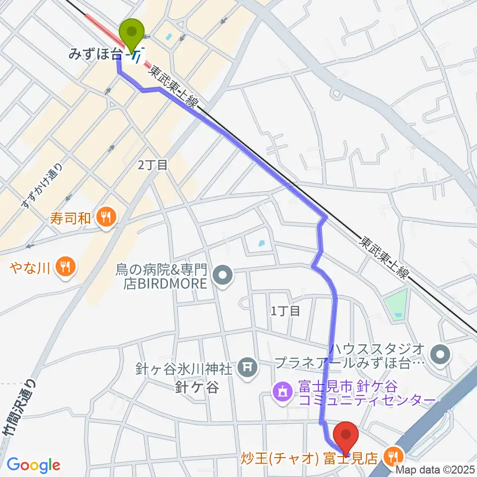みずほ台駅からドラム&パーカッションスクール トラストへのルートマップ地図