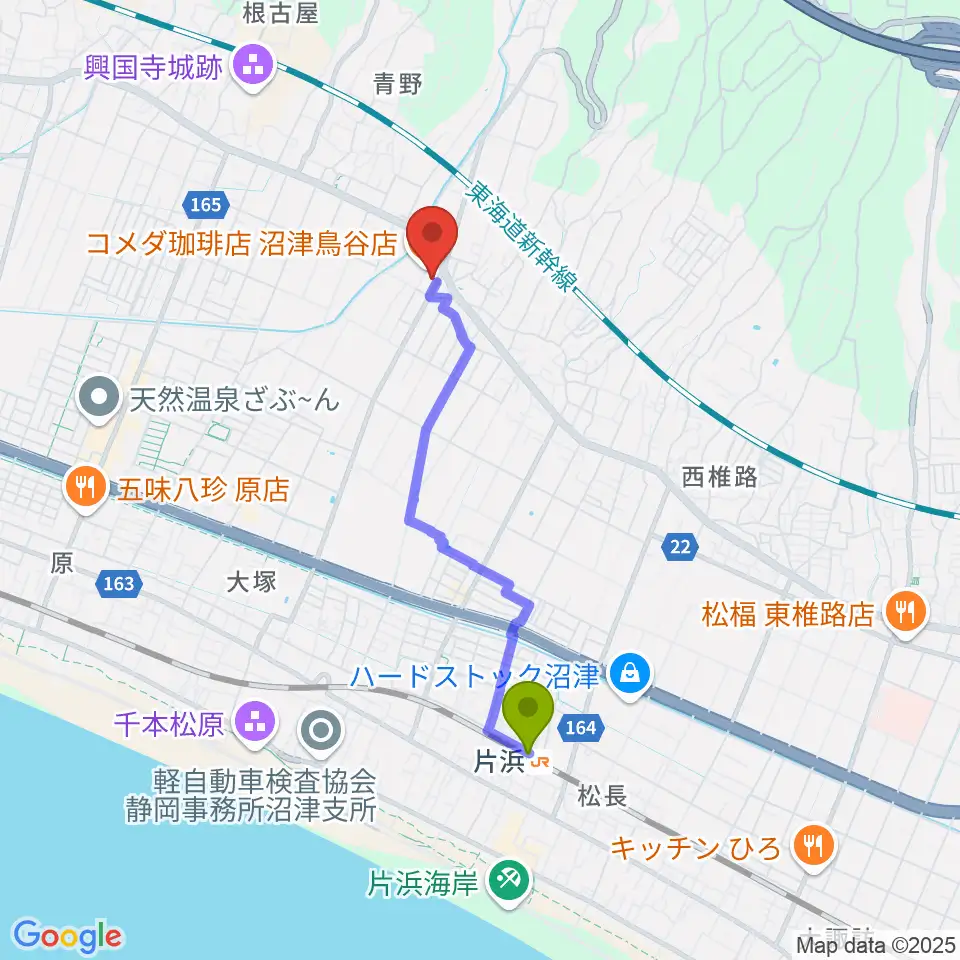 ミュージック・ラフェスタの最寄駅片浜駅からの徒歩ルート（約31分）地図