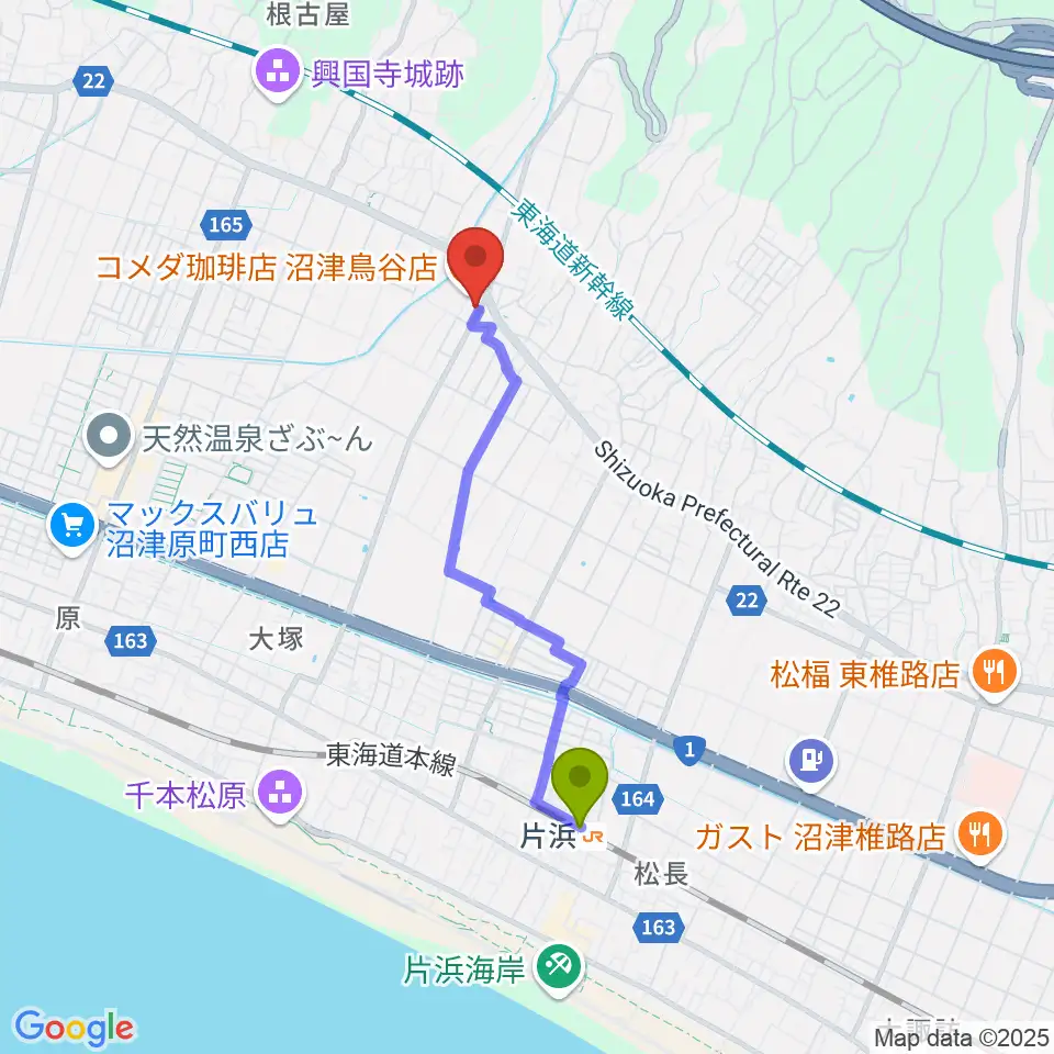 ミュージック・ラフェスタの最寄駅片浜駅からの徒歩ルート（約31分）地図