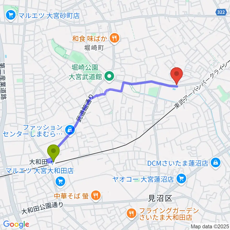 大和田駅から塚本音楽学院へのルートマップ地図