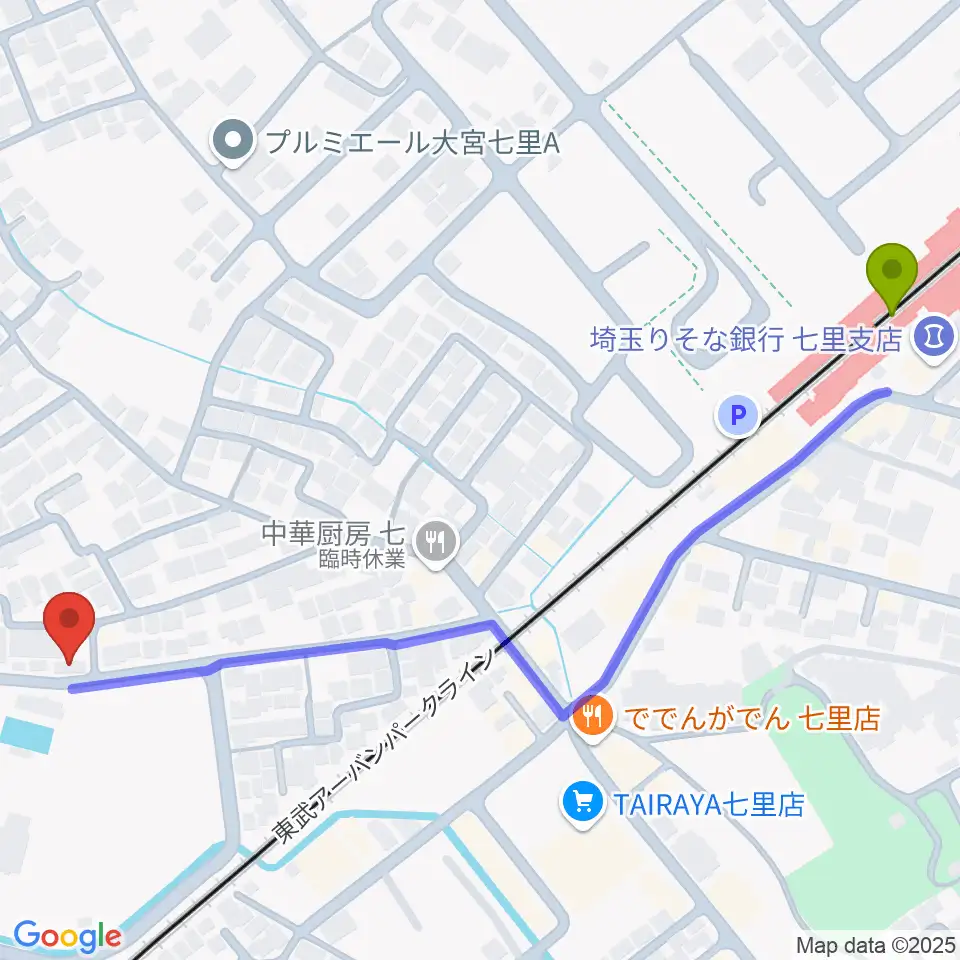 塚本音楽学院の最寄駅七里駅からの徒歩ルート（約7分）地図