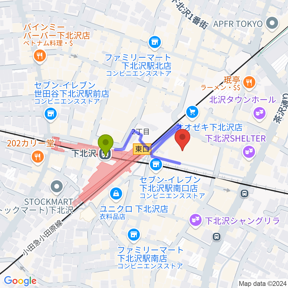 長唄 杵徳会 下北沢教室の最寄駅下北沢駅からの徒歩ルート（約2分）地図