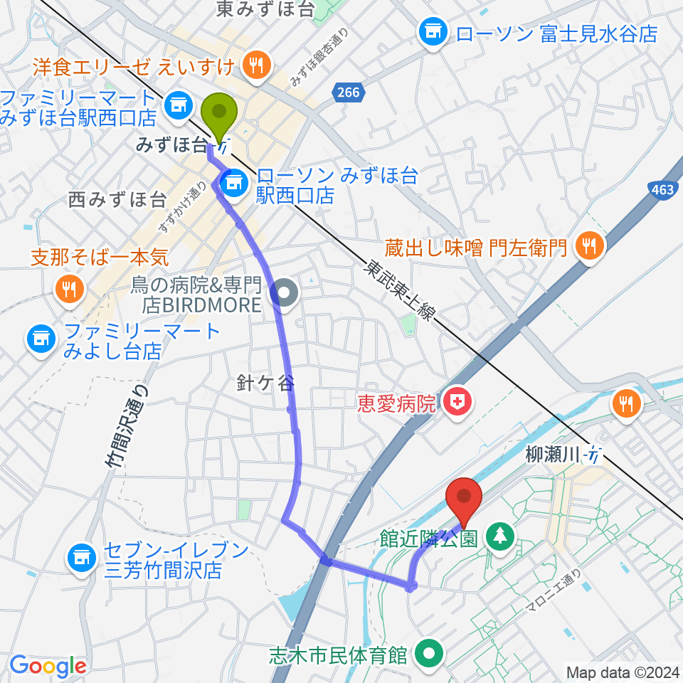 みずほ台駅から市橋邦楽教室へのルートマップ地図