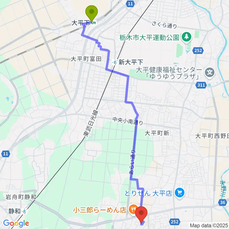 大平下駅からカルチャーハウス エスポワールへのルートマップ地図