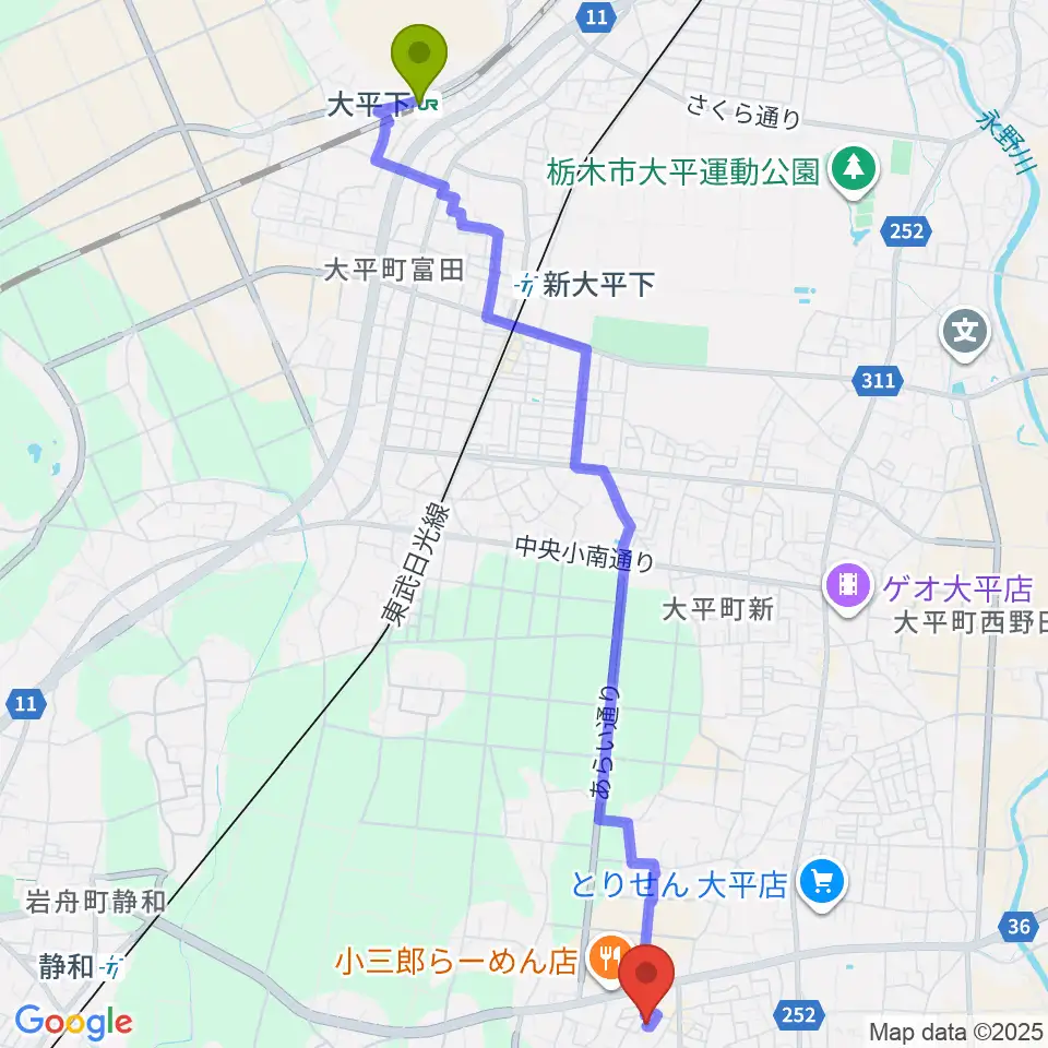 大平下駅からカルチャーハウス エスポワールへのルートマップ地図