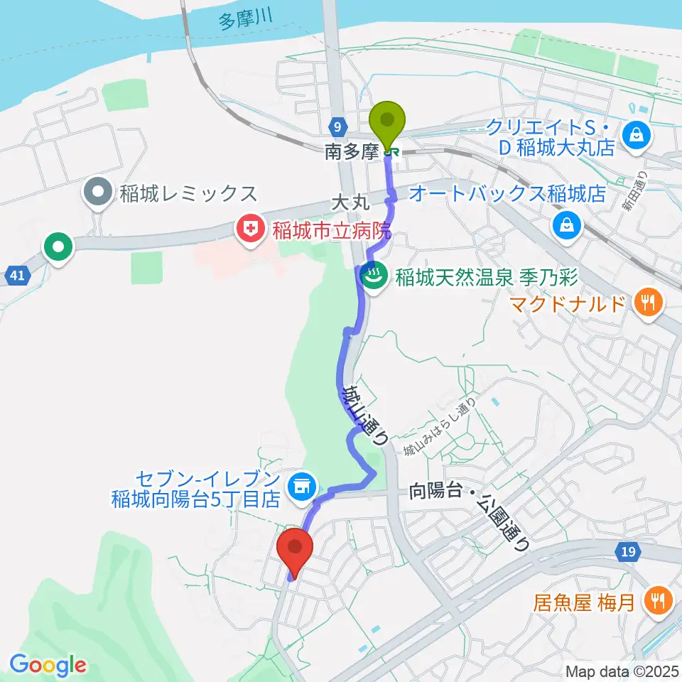 向陽台ミュージック・バルーンの最寄駅南多摩駅からの徒歩ルート（約20分）地図