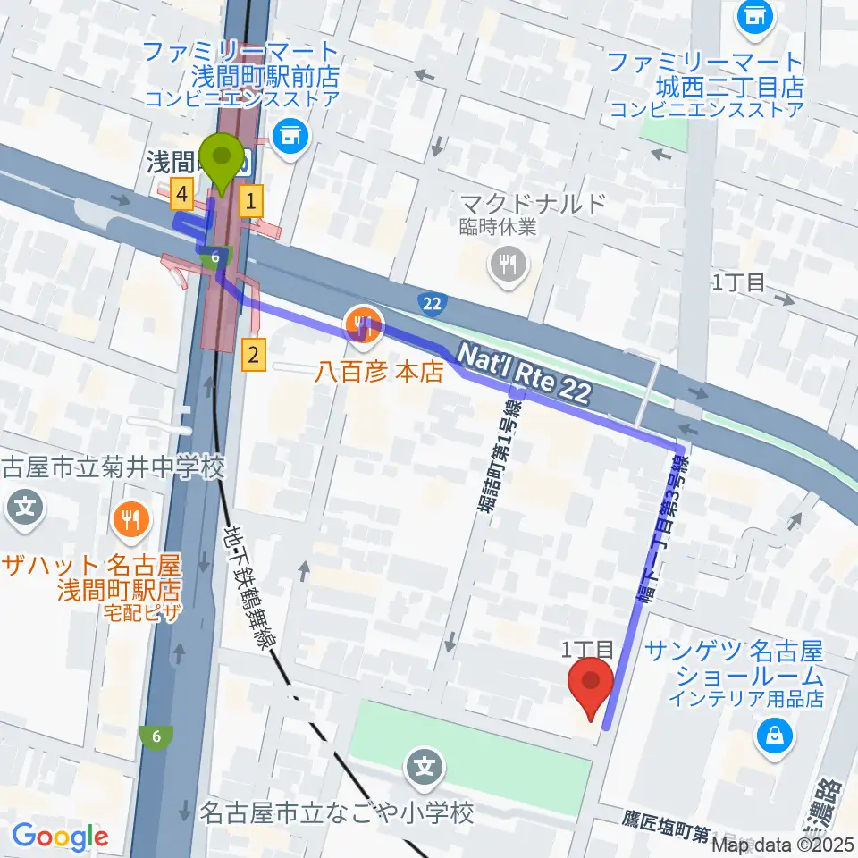 大正琴 澄音会の最寄駅浅間町駅からの徒歩ルート（約6分）地図
