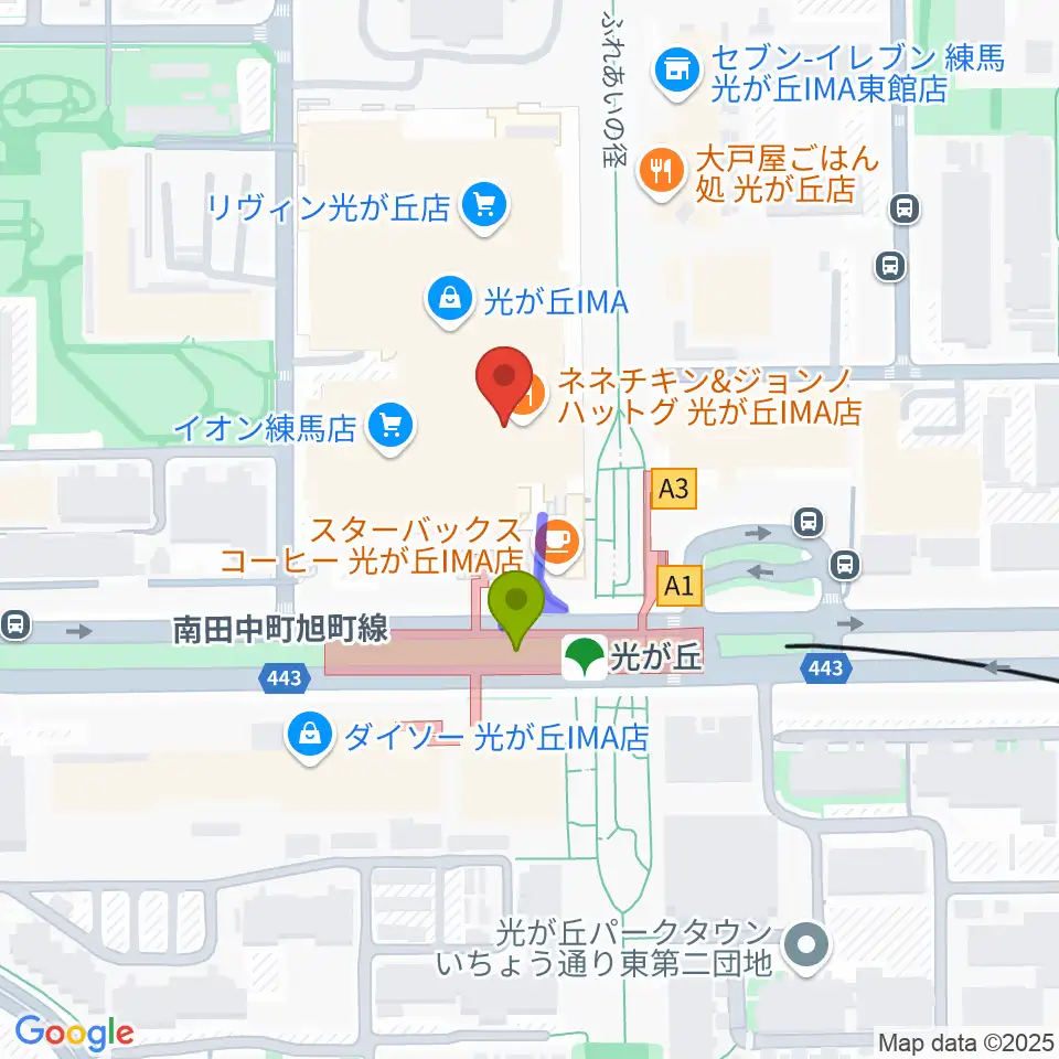 サクライ楽器ミュージックイン光が丘の最寄駅光が丘駅からの徒歩ルート（約2分）地図