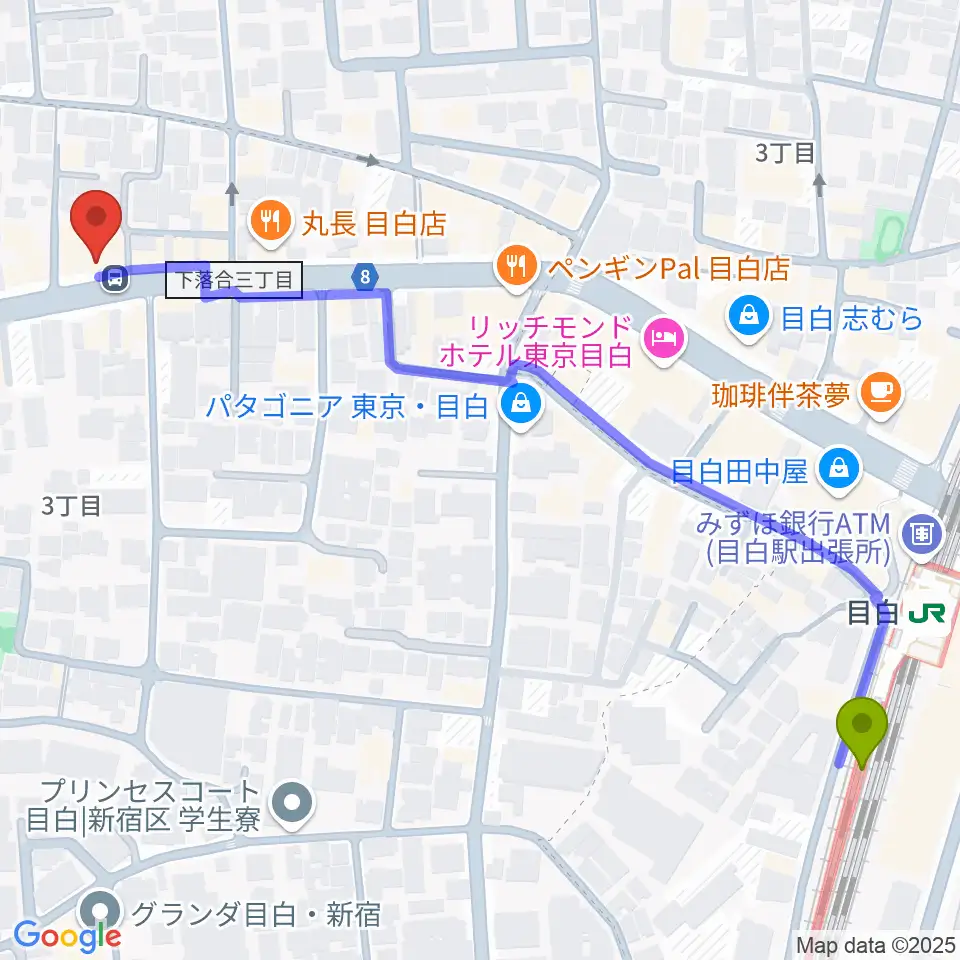音楽教室アルルの最寄駅目白駅からの徒歩ルート（約7分）地図