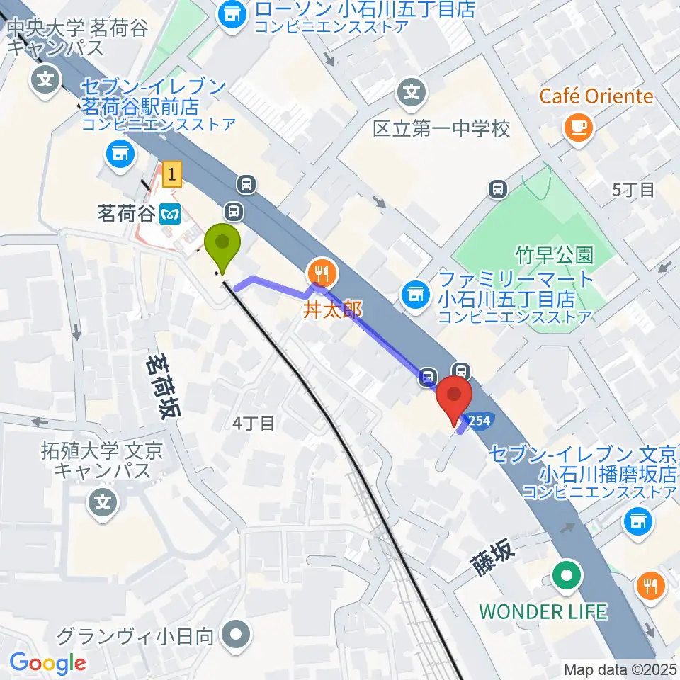 プレスト音楽教室の最寄駅茗荷谷駅からの徒歩ルート（約3分）地図