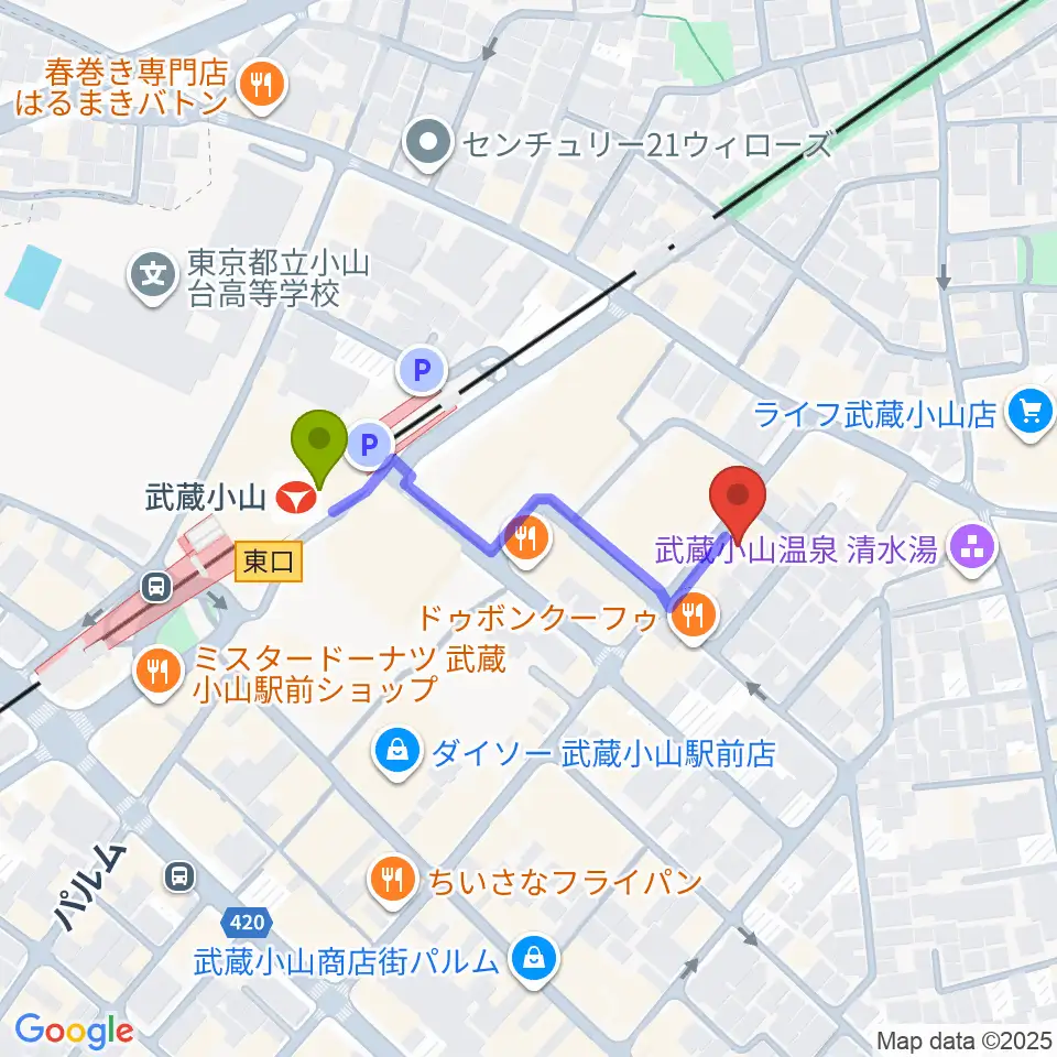 心弦二胡教室の最寄駅武蔵小山駅からの徒歩ルート（約3分）地図