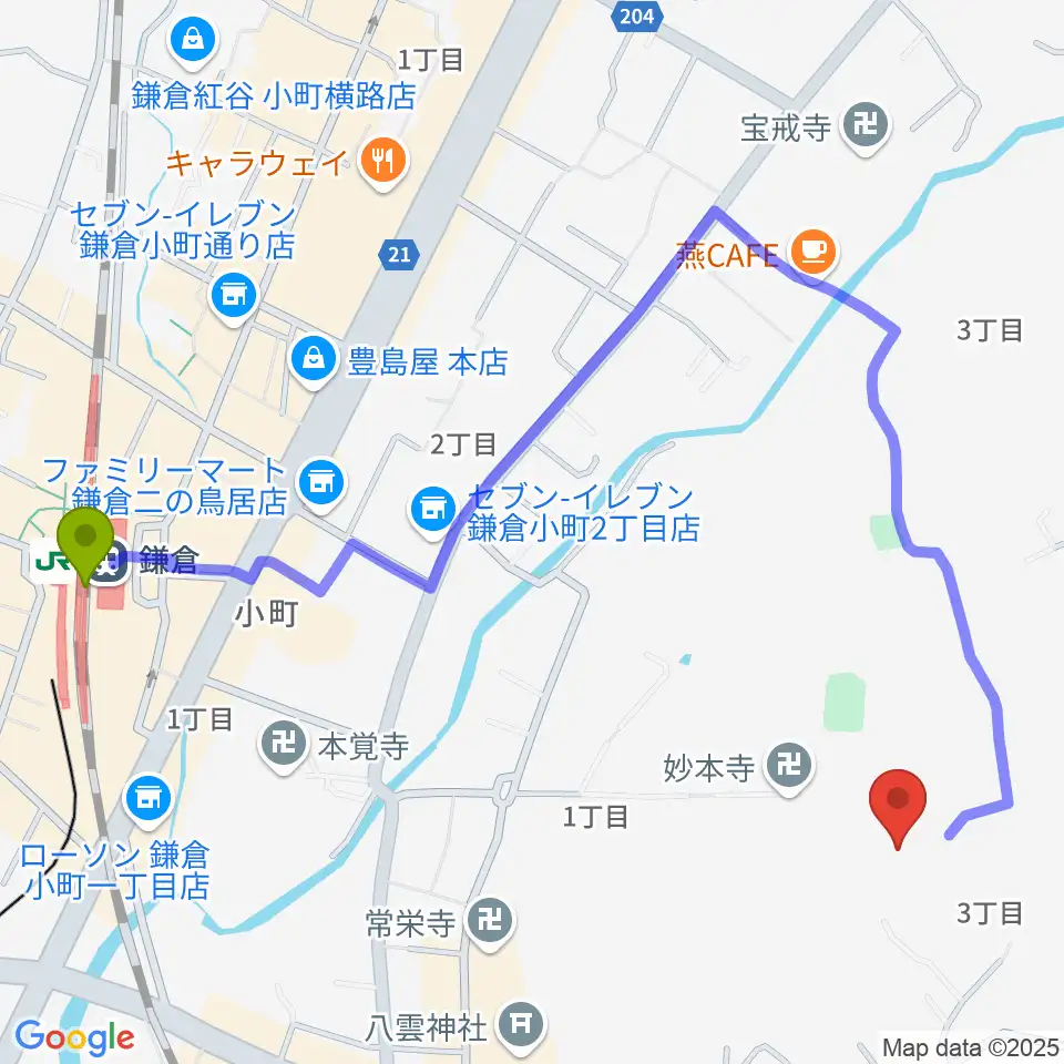 SIFレコーディングスタジオの最寄駅鎌倉駅からの徒歩ルート（約13分）地図