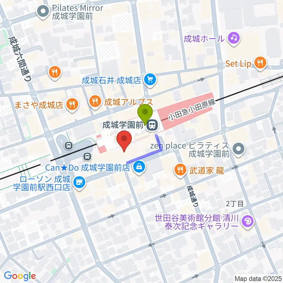 成城ミュージックアカデミーの最寄駅成城学園前駅からの徒歩ルート（約1分）地図