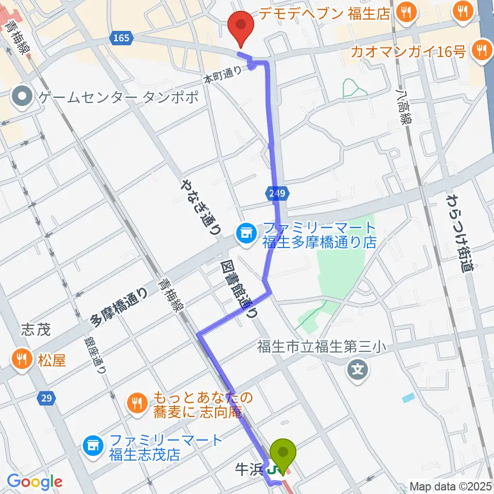 牛浜駅からキャットロックへのルートマップ地図