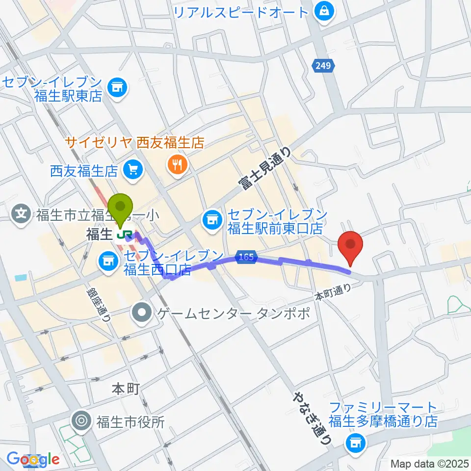 キャットロックの最寄駅福生駅からの徒歩ルート（約8分）地図