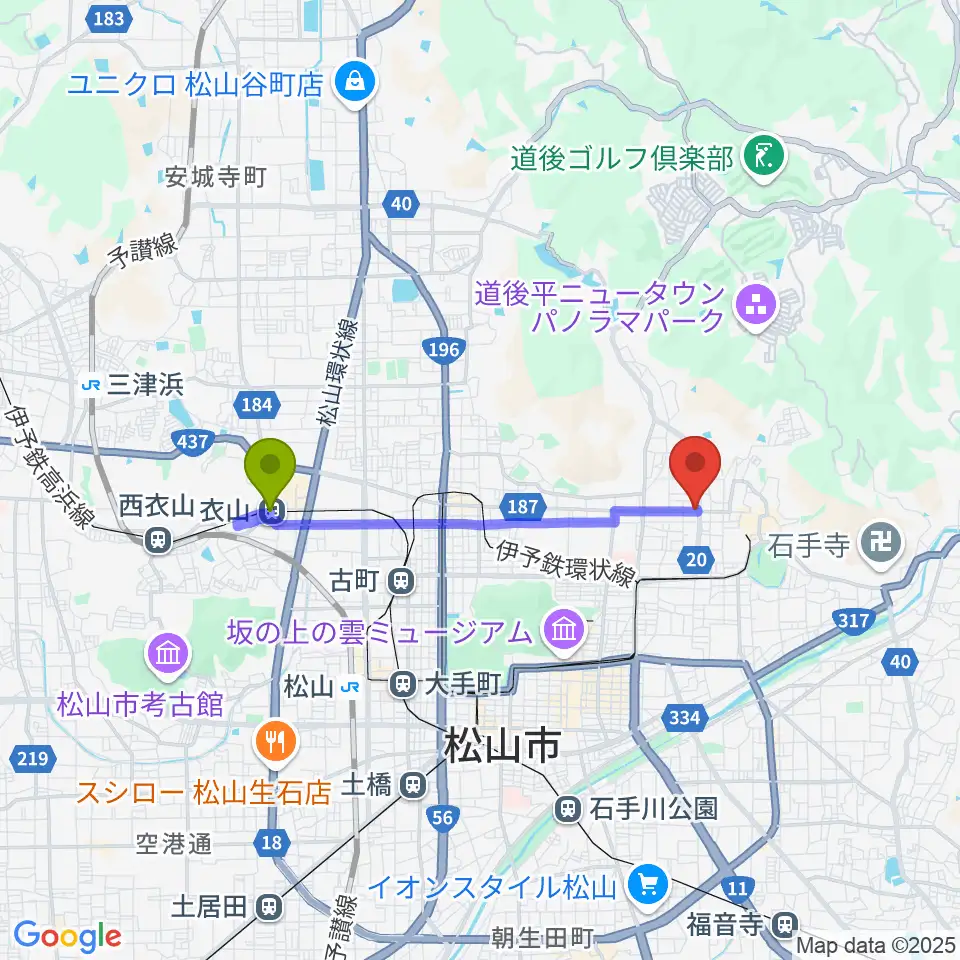衣山駅からスタジオ Oto-Niwaへのルートマップ地図