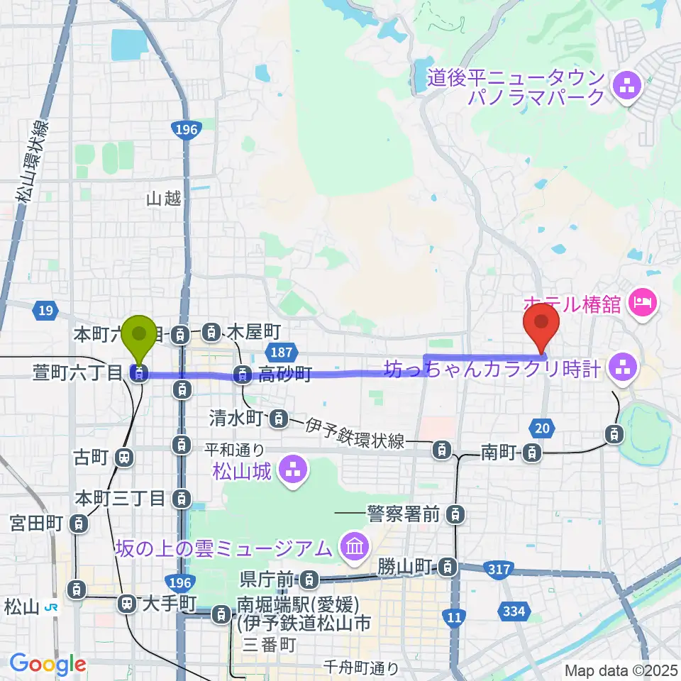 萱町六丁目駅からスタジオ Oto-Niwaへのルートマップ地図