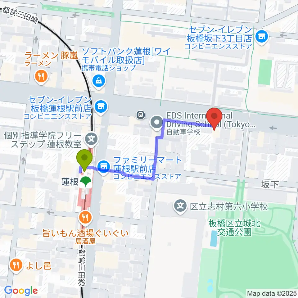 エアーサウンドスタジオの最寄駅蓮根駅からの徒歩ルート（約4分）地図