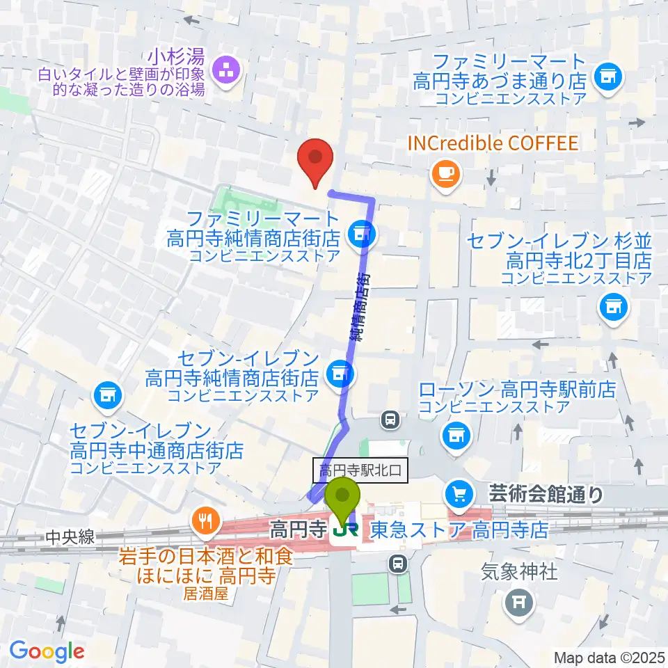 M'sボーカル教室の最寄駅高円寺駅からの徒歩ルート（約4分）地図