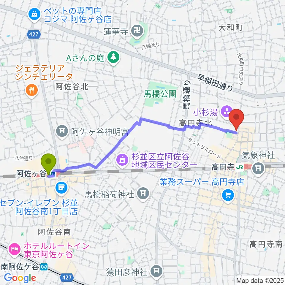 阿佐ケ谷駅からM'sボーカル教室へのルートマップ地図