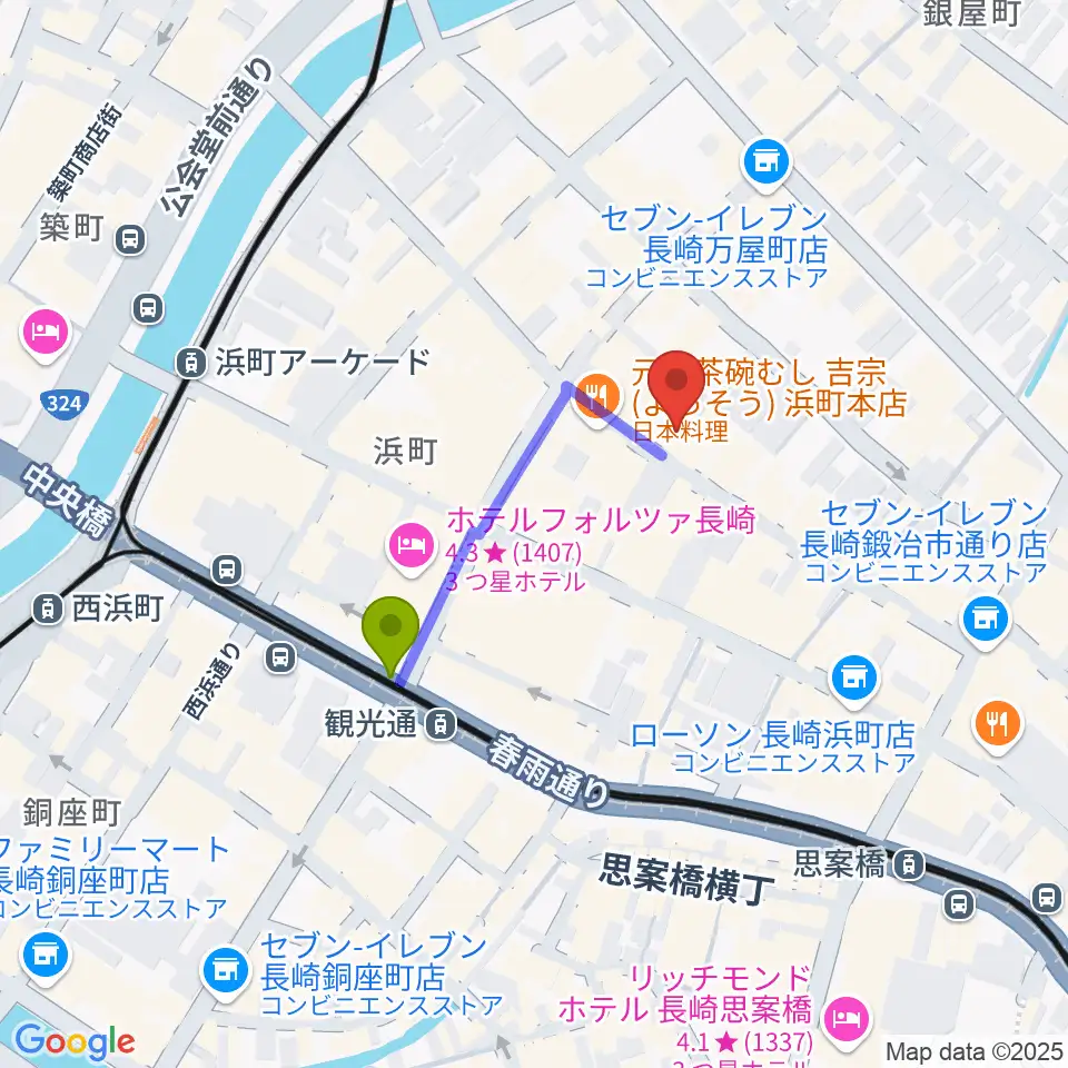 レイグルーム・ミュージックの最寄駅観光通駅からの徒歩ルート（約3分）地図