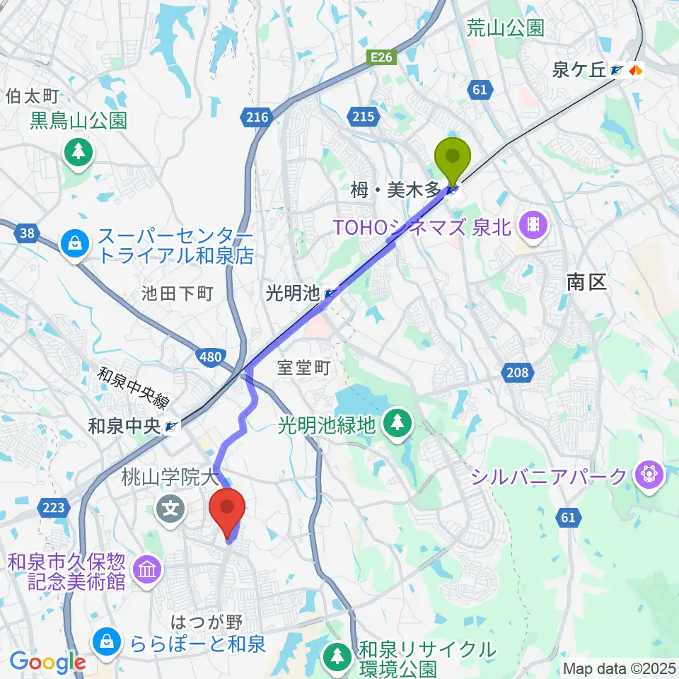栂・美木多駅から株式会社パワーステーションへのルートマップ地図