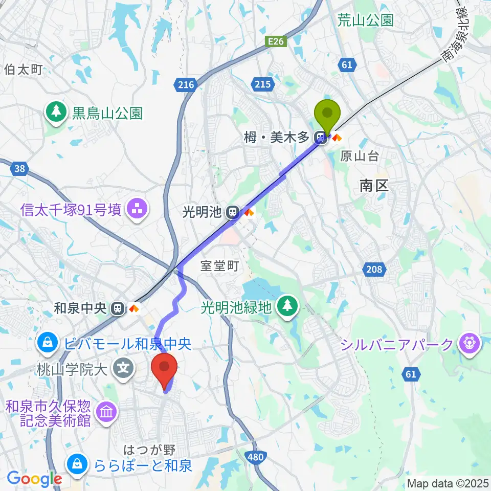 栂・美木多駅から株式会社パワーステーションへのルートマップ地図