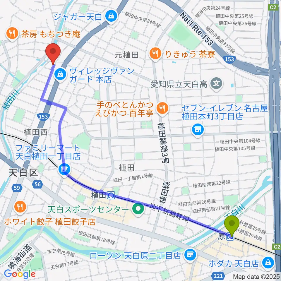 原駅からゼロスタジオへのルートマップ地図