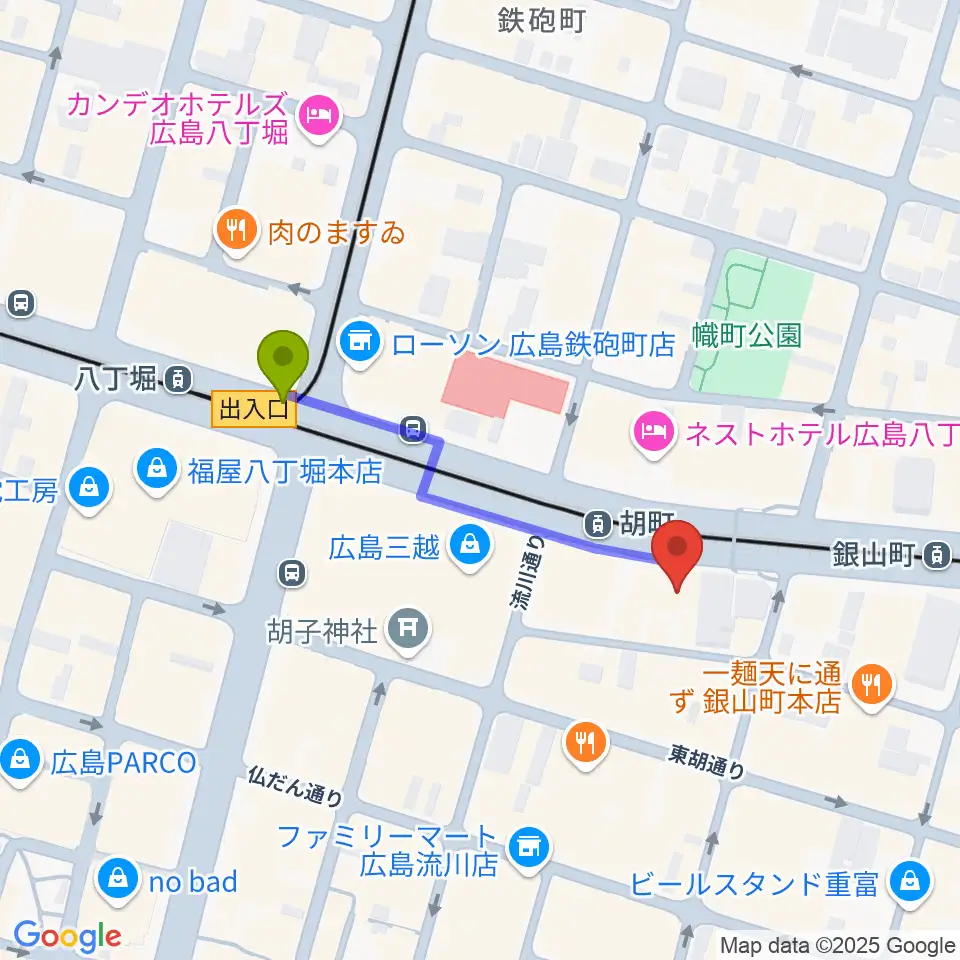 八丁堀駅からJM music Vocal Schoolへのルートマップ地図