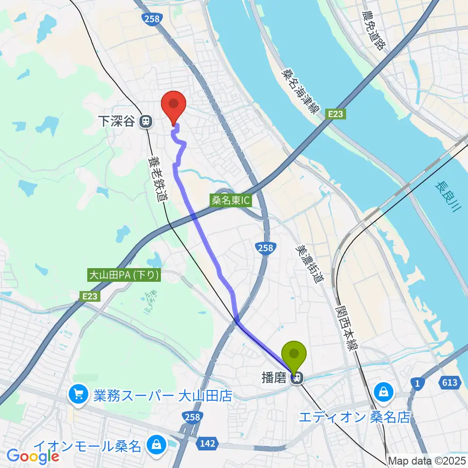 播磨駅から近藤ナオ フラメンコギター教室へのルートマップ地図