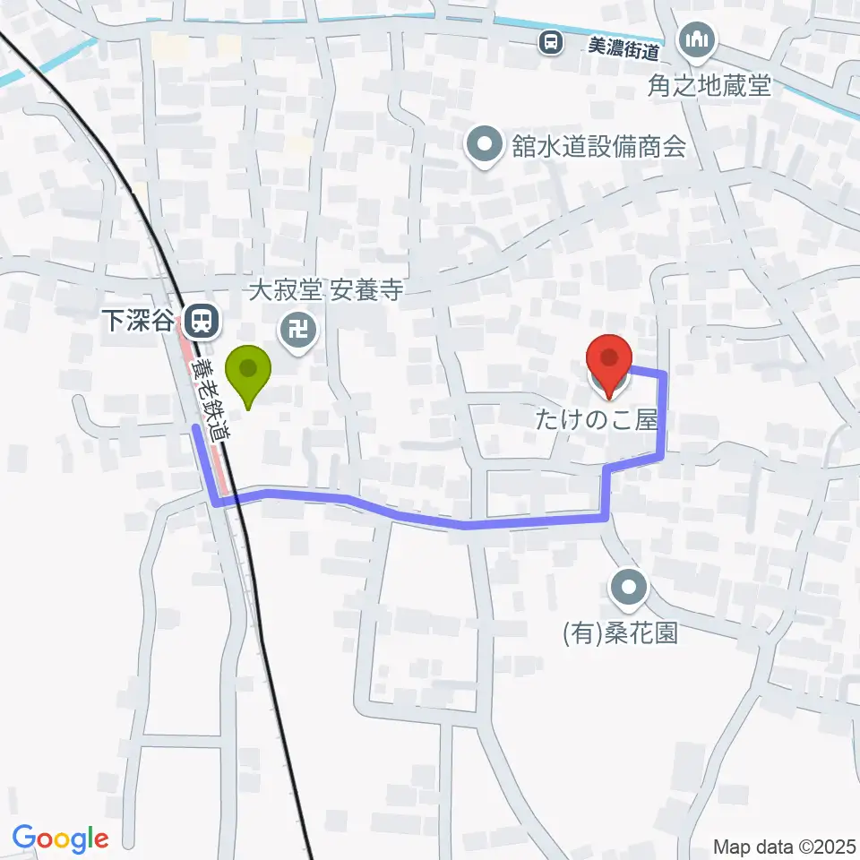 近藤ナオ フラメンコギター教室の最寄駅下深谷駅からの徒歩ルート（約3分）地図