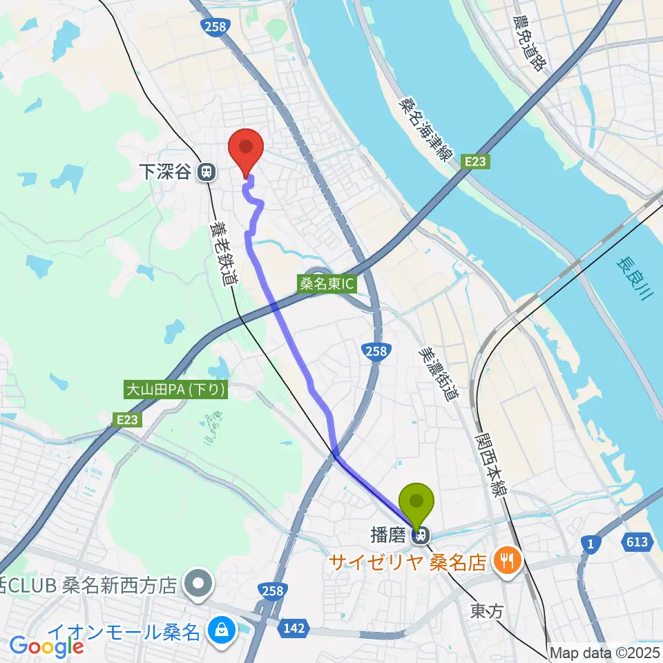 播磨駅から近藤ナオ フラメンコギター教室へのルートマップ地図