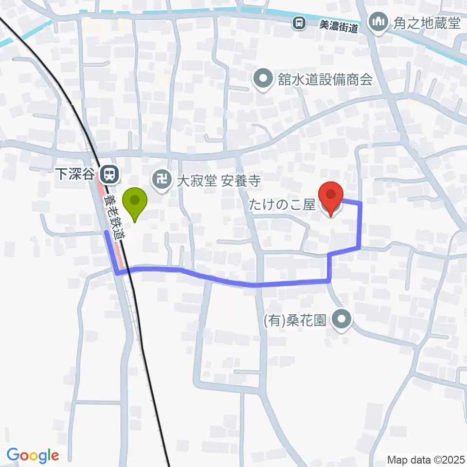 下深谷駅から近藤ナオ フラメンコギター教室へのルートマップ地図
