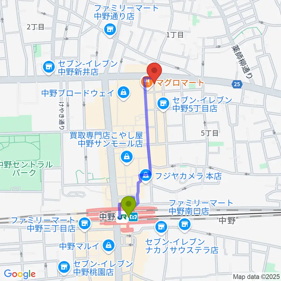 デイバイデイの最寄駅中野駅からの徒歩ルート（約8分）地図