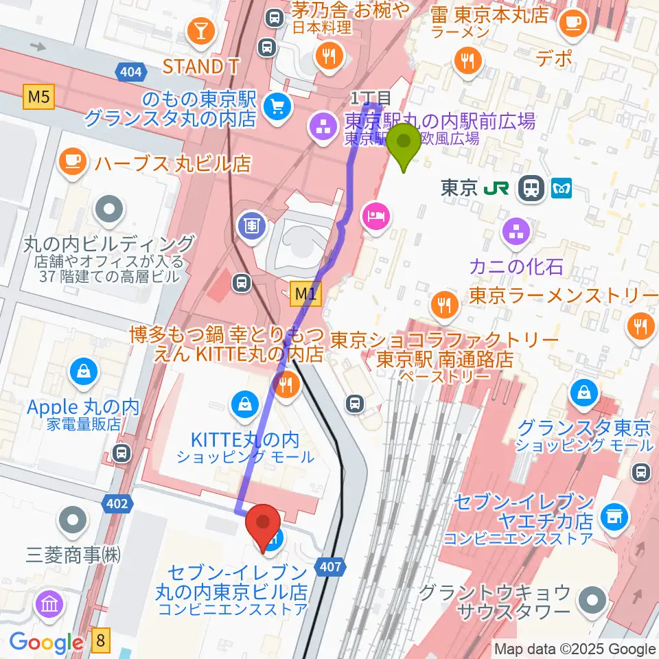 東京丸の内コットンクラブの最寄駅東京駅からの徒歩ルート（約5分）地図