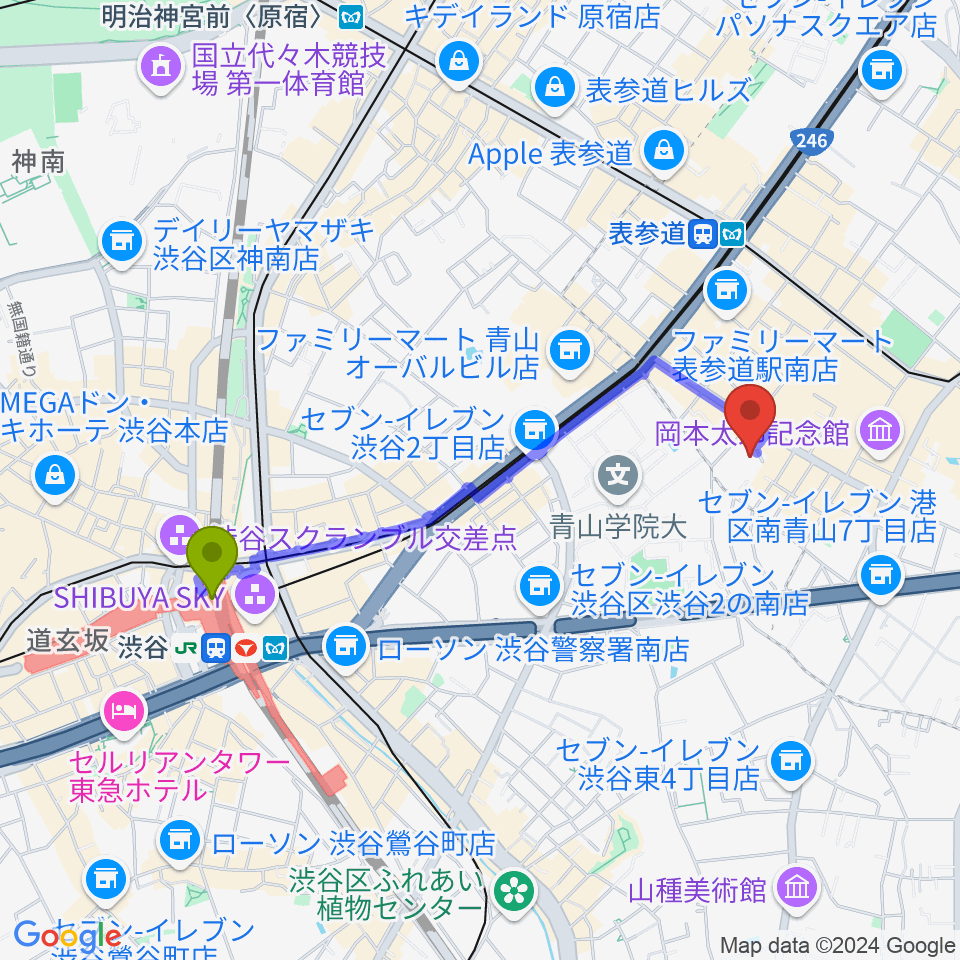 渋谷駅からJBG音楽院 東京校へのルートマップ地図