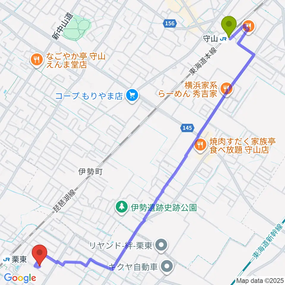 守山駅から田中靖二ギター＆ウクレレ教室へのルートマップ地図