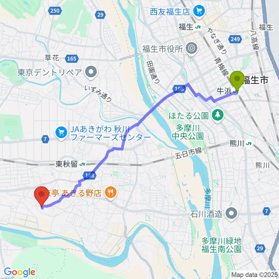 牛浜駅からまがりギター教室へのルートマップ地図