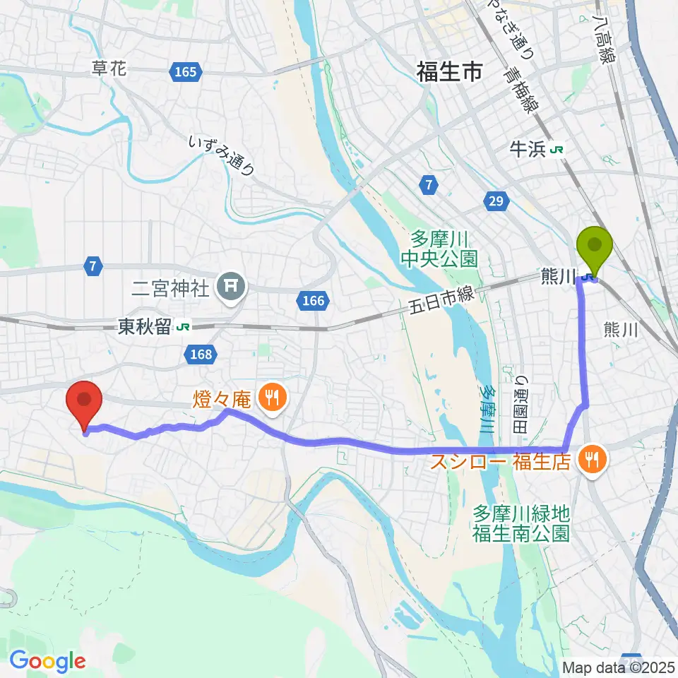 熊川駅からまがりギター教室へのルートマップ地図