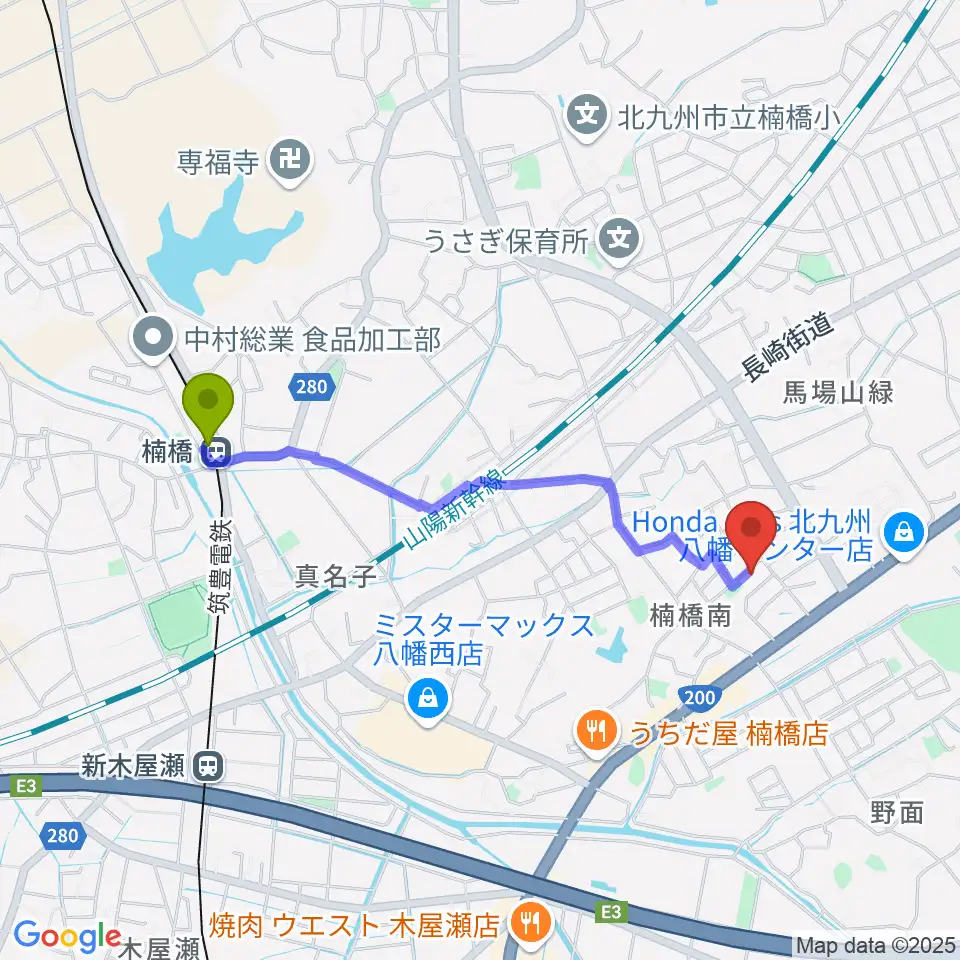ROPミュージックスクールの最寄駅楠橋駅からの徒歩ルート（約18分）地図